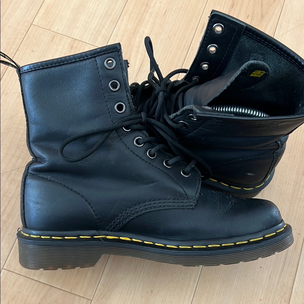 Dr. Martens Black and Yellow Combat Boots with Chunky Sole - Picture 12 of 16